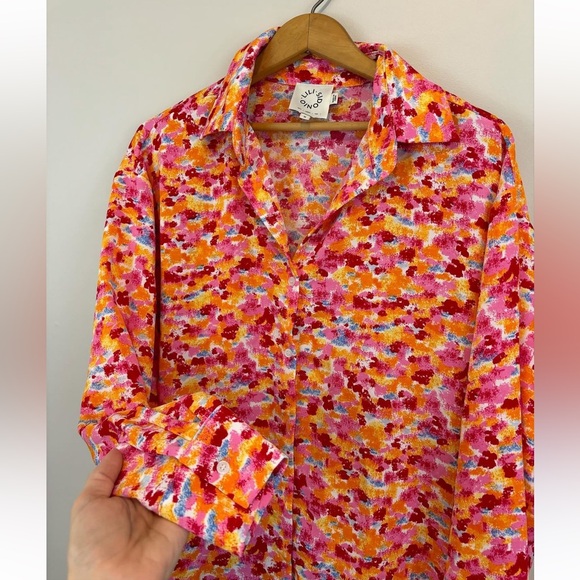 Lili Sidonio Molly Bracken pink and orange button down blouse - Picture 3 of 4